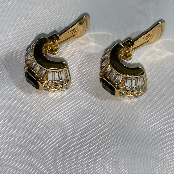 CHRISTIAN DIOR 14k gold plated Austrian crystal clear baguette blue emerald cut - Picture 5 of 16